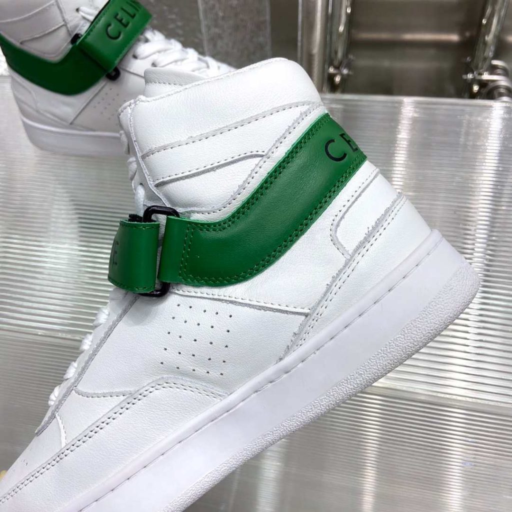 Celine Trainer High Sneaker With Scratch White And Green For Women