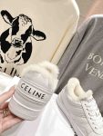 Celine Trainer Low Lace-Up Sneaker In Fur White For Women