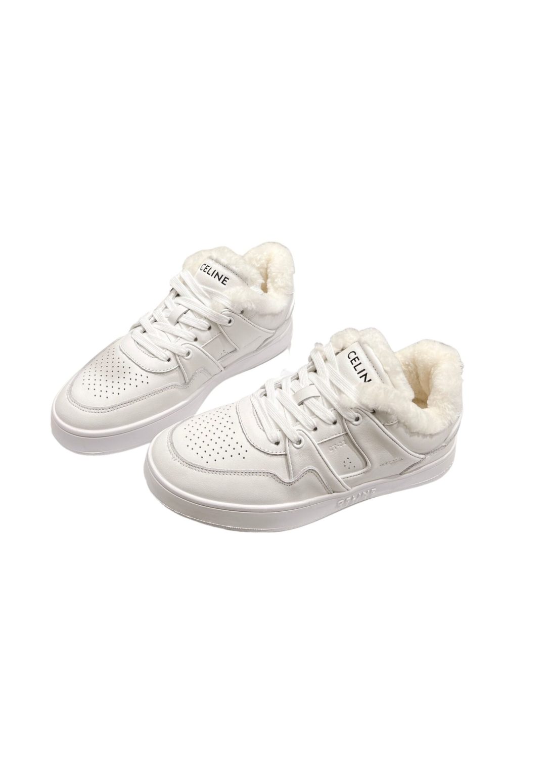 Celine Trainer Low Lace-Up Sneaker With Fur White For Women