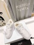 Celine Trainer Low Lace-Up Sneaker With Fur White For Women