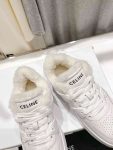 Celine Trainer Low Lace-Up Sneaker With Fur White For Women