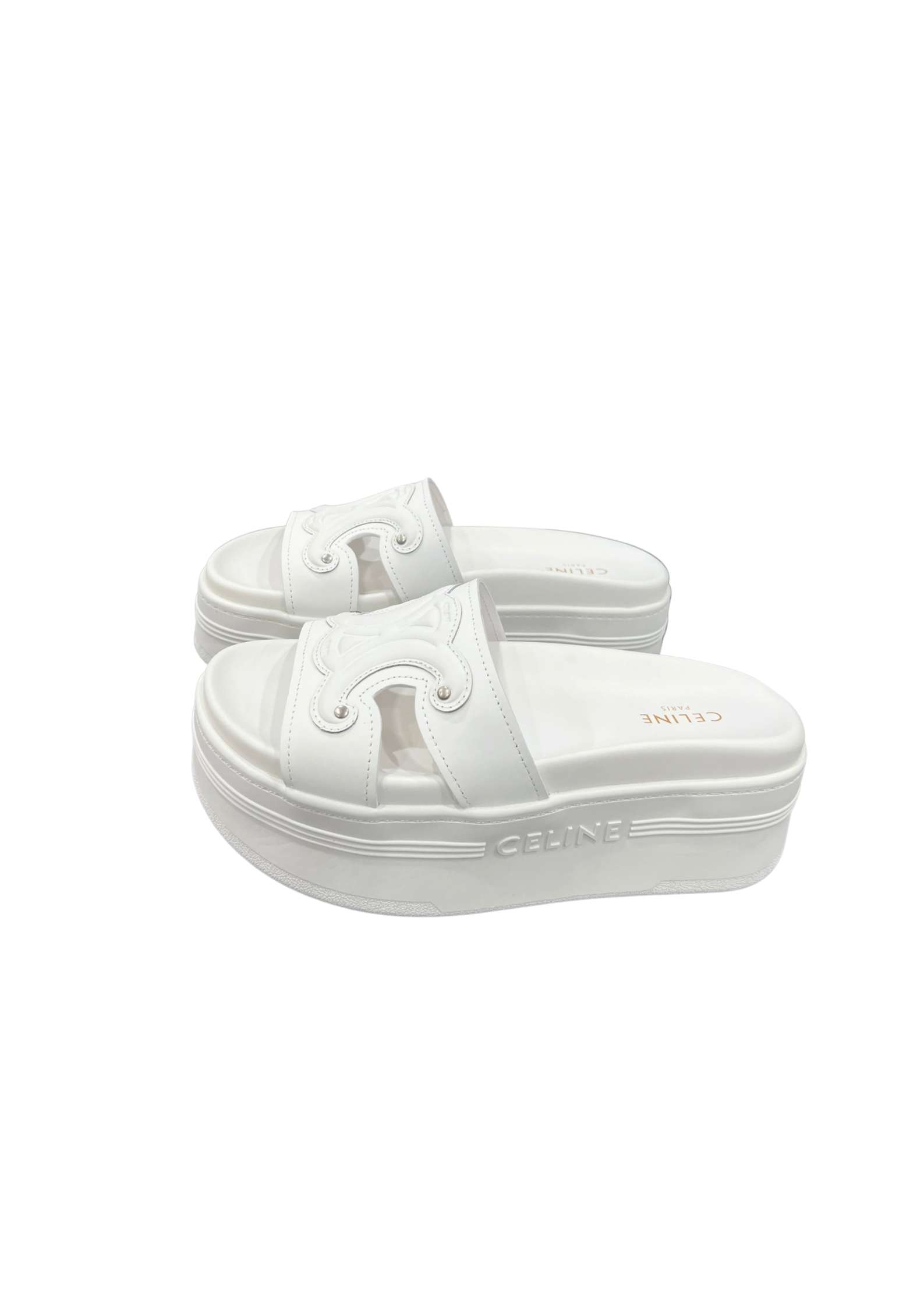 Celine Triomphe Block Slide White For Women