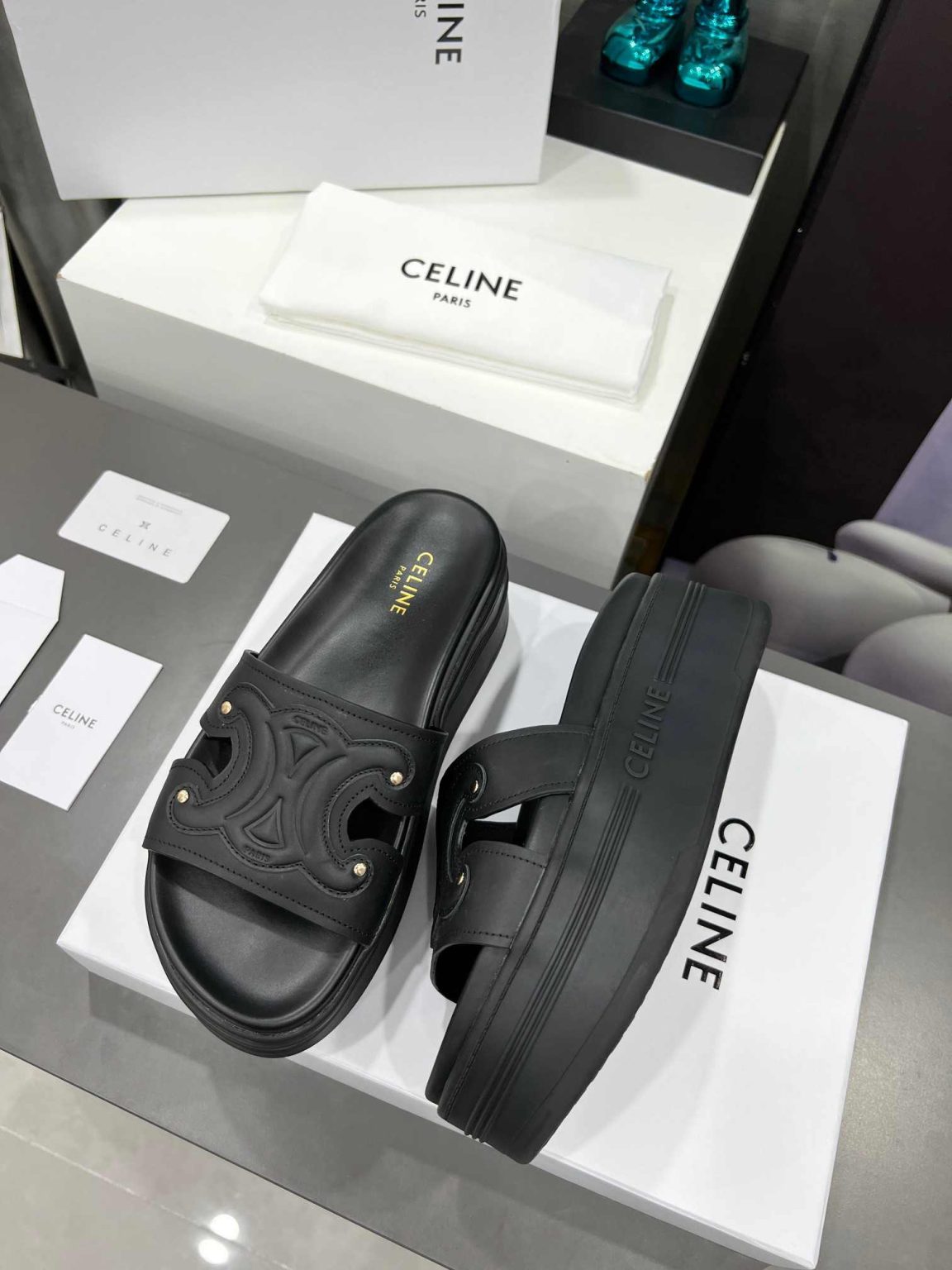 Celine Triomphe Block Slide Black For Women