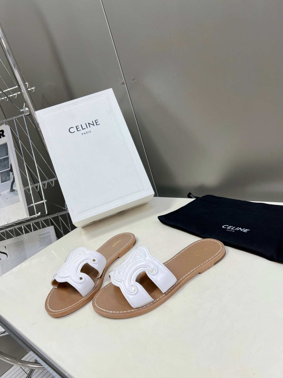 Celine Triomphe Mule White For Women