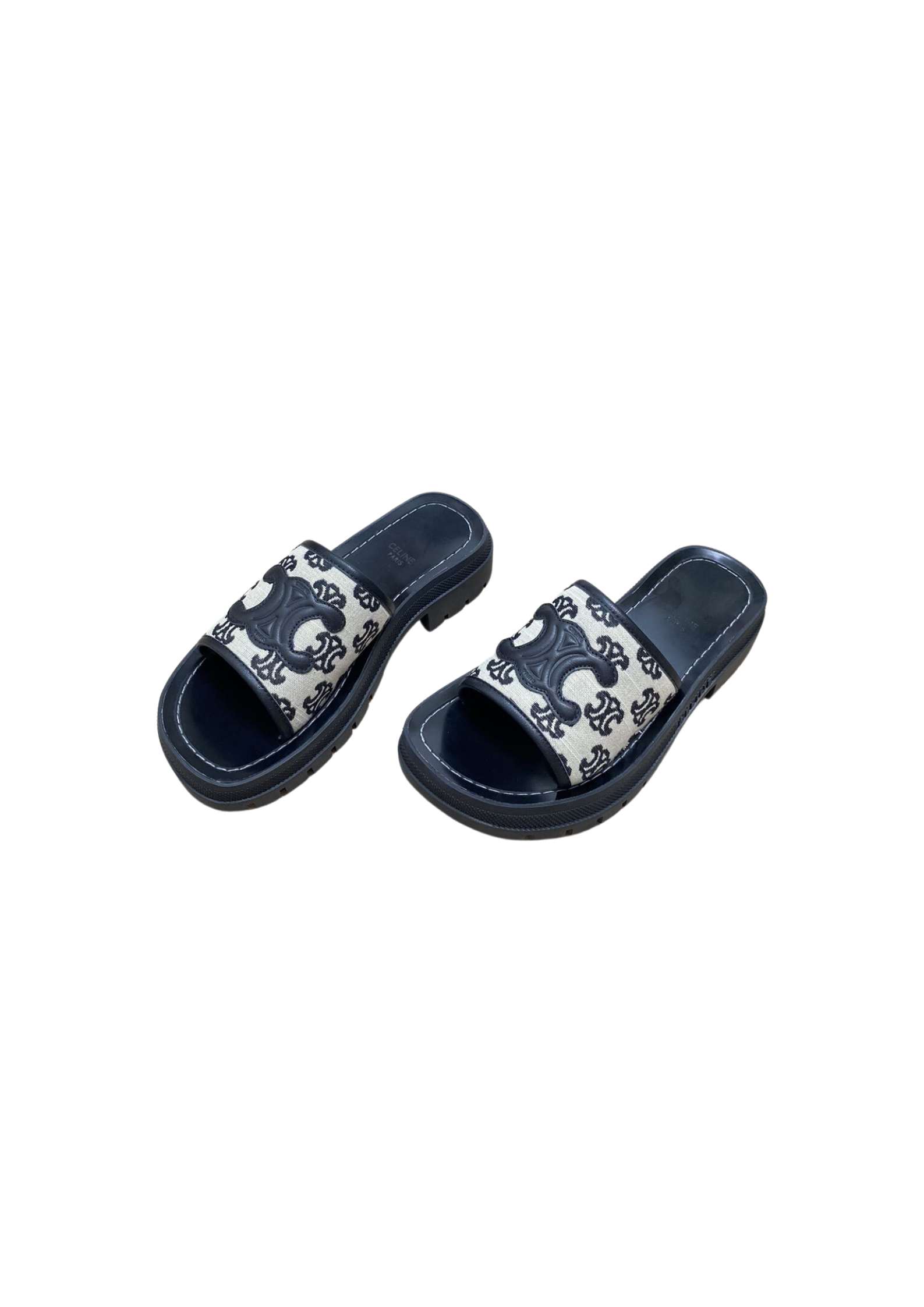 Celine Triomphe Slide In Triomphe Stamped Canvas Black For Women