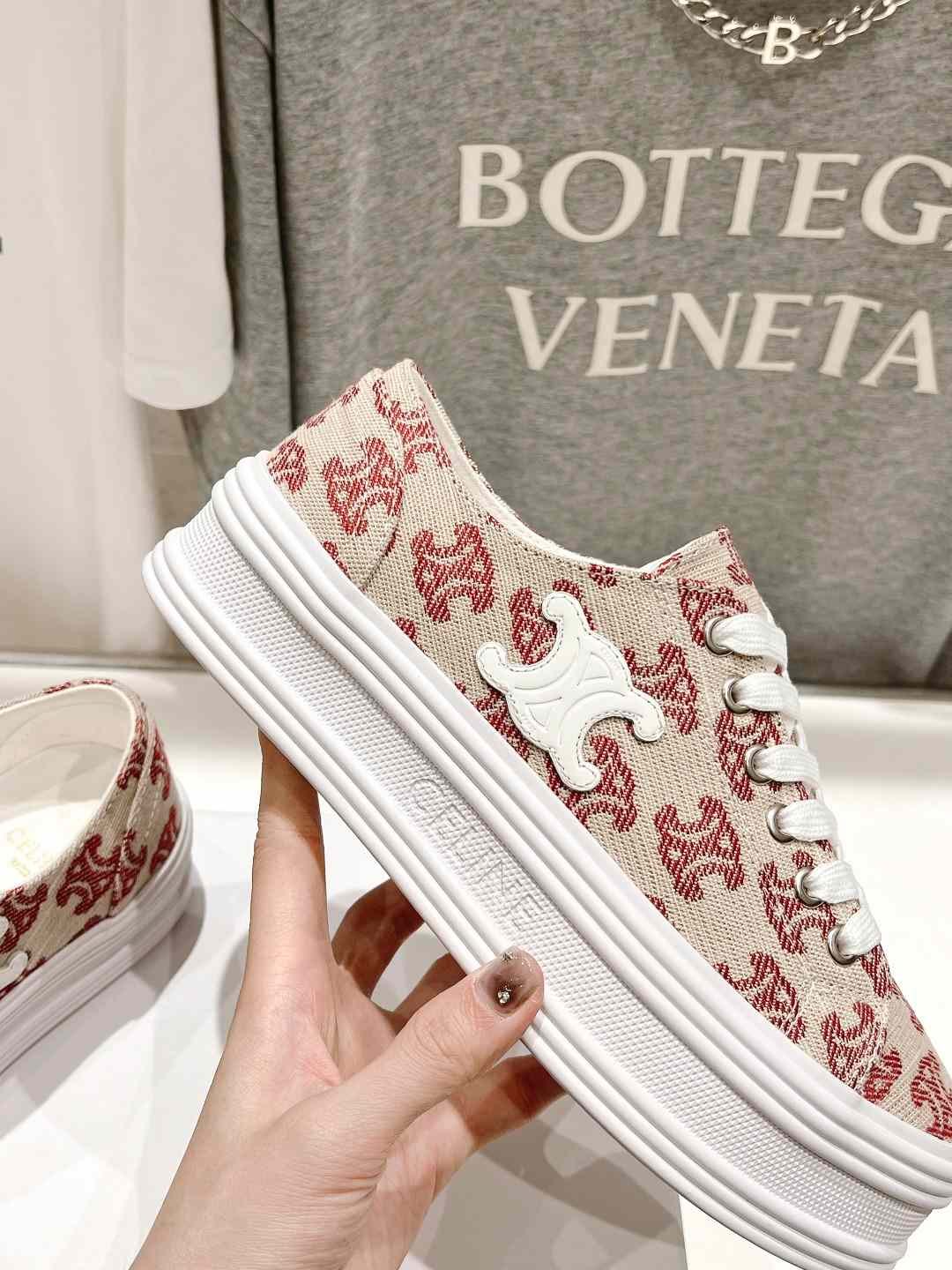 Celine Triomphe Sneakers In Canvas Red For Women