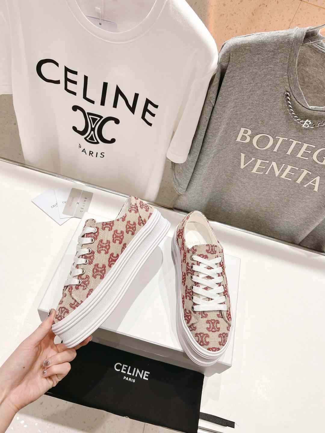 Celine Triomphe Sneakers In Canvas Red For Women