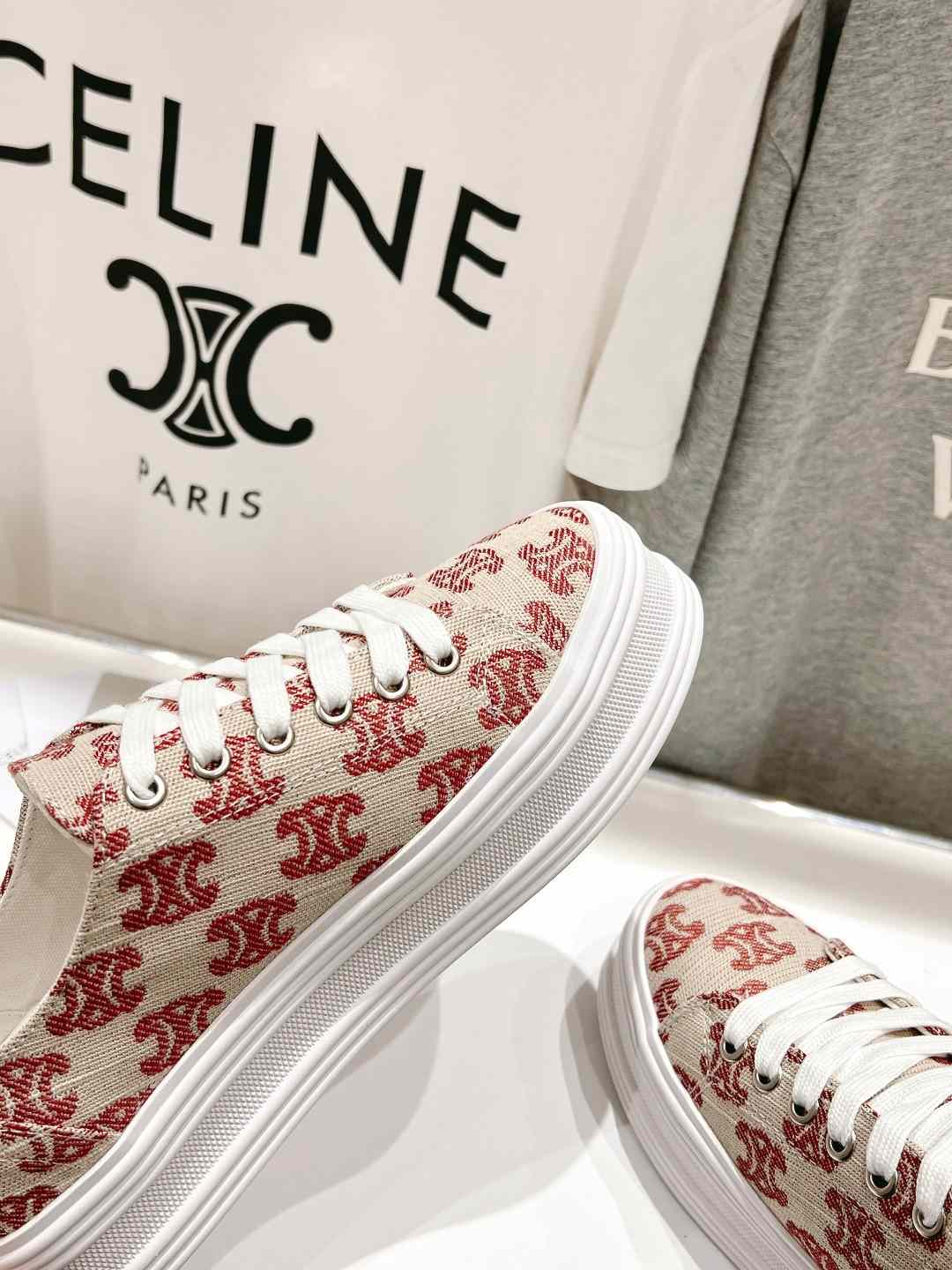 Celine Triomphe Sneakers In Canvas Red For Women