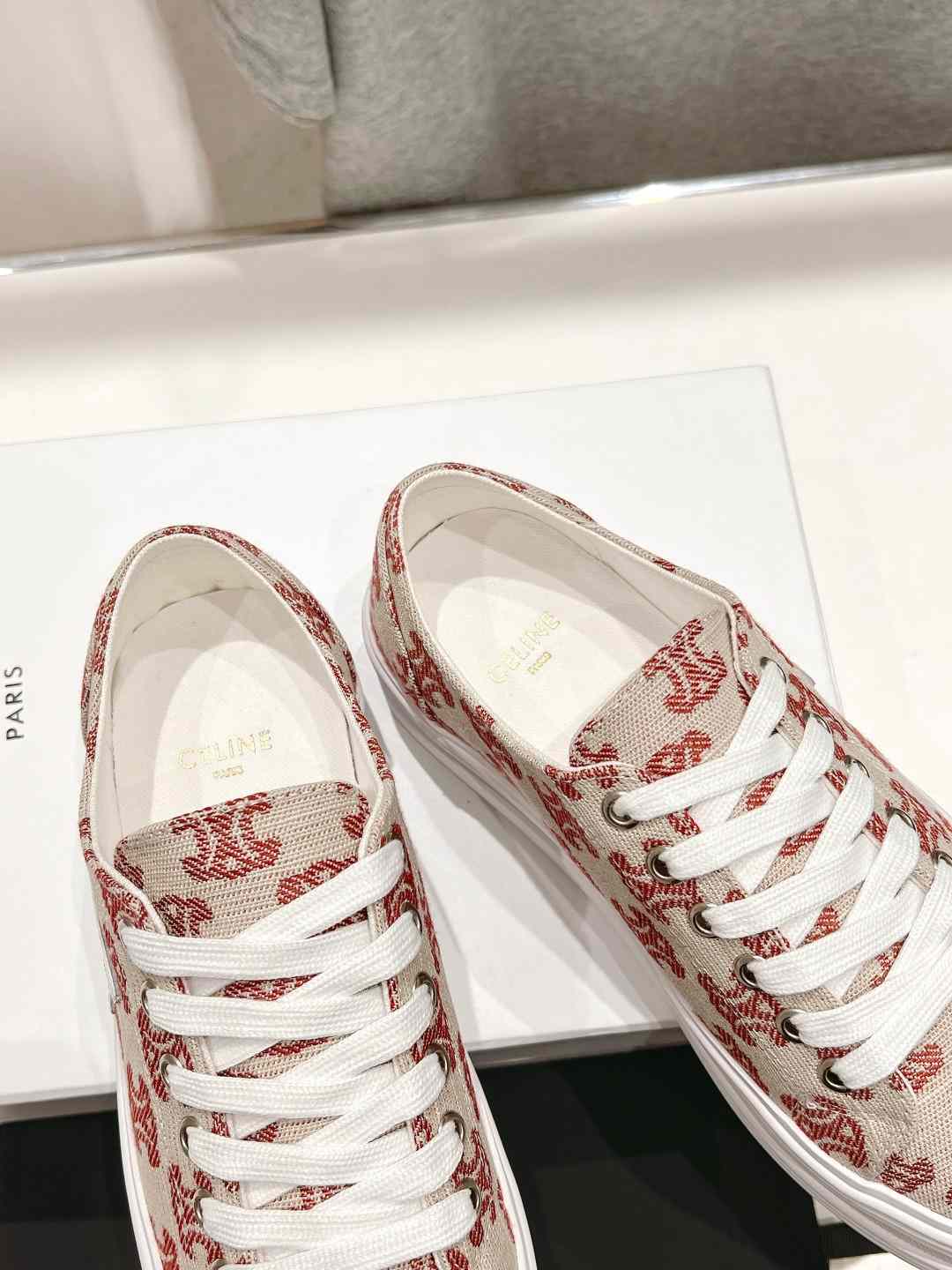 Celine Triomphe Sneakers In Canvas Red For Women