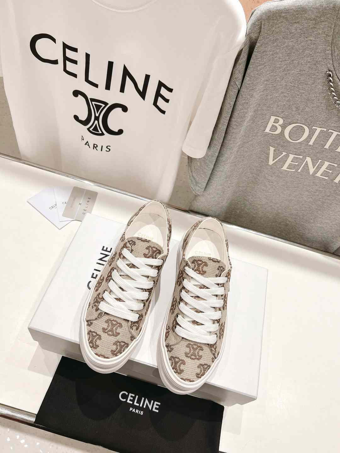 Celine Triomphe Sneakers In Canvas Beige For Women