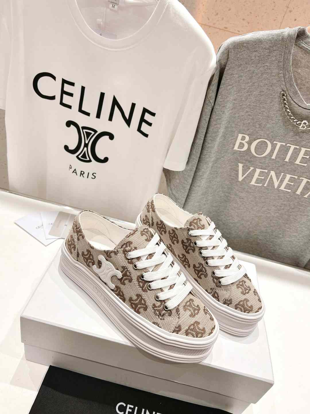 Celine Triomphe Sneakers In Canvas Beige For Women