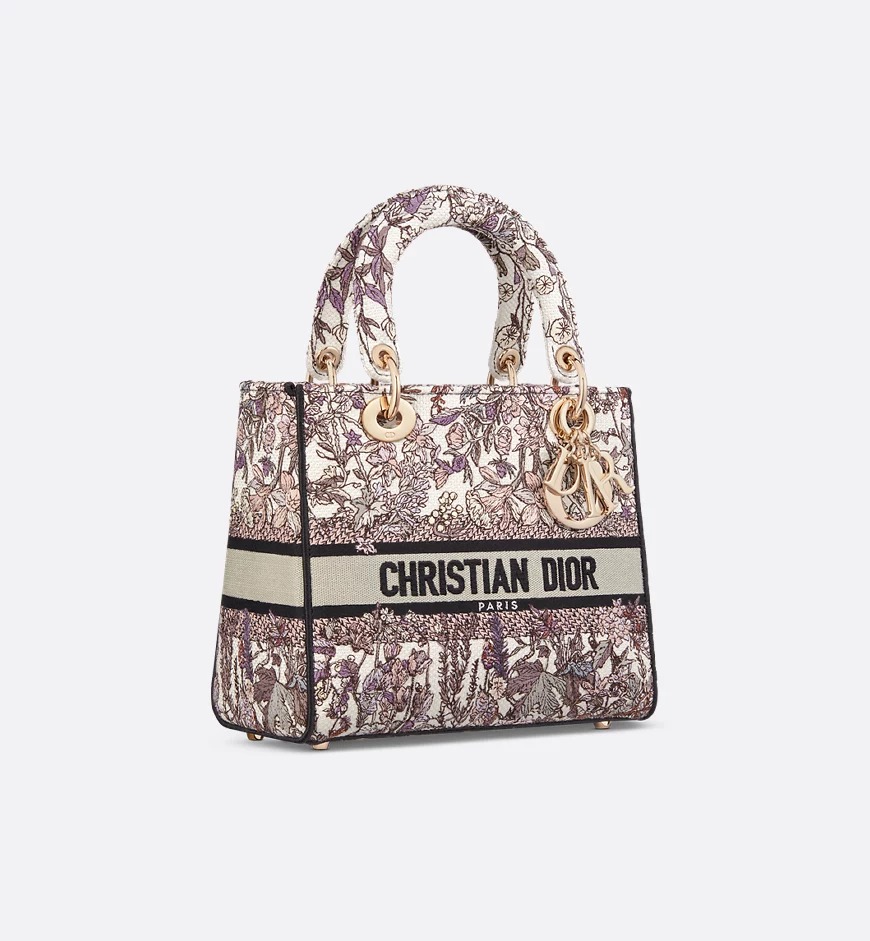 Christian Dior Medium Lady D-Lite Bag White For Women 9.5in/24cm M0565OEBU_M20E