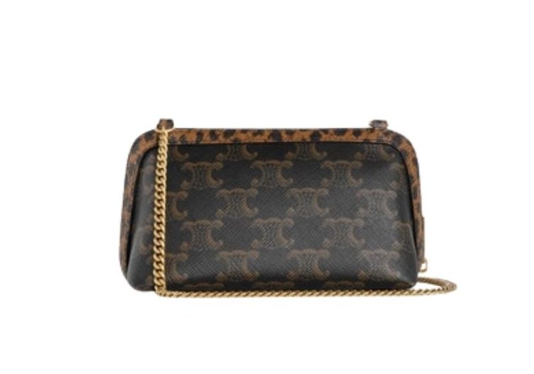 Clutch On Chain In Triomphe Canvas And Grained With Leopard Print Black For Women‎ 6in/15cm 10D732CA4.04B