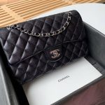 Special Set Chanel Classic: Bag Handbag Silver Hardware + Wallet Card Holder Silver Tone Hardware