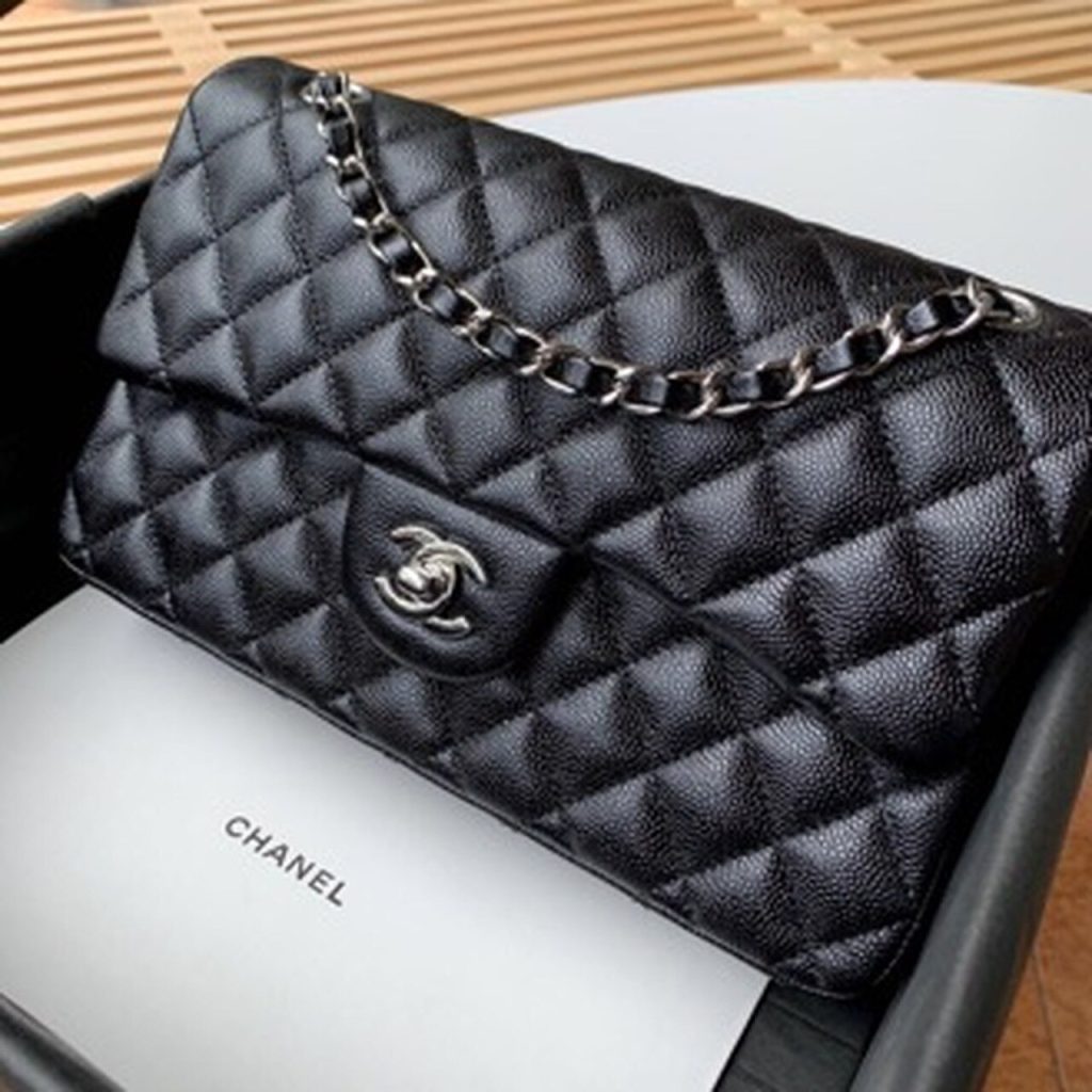 Special Set Chanel Classic: Bag Handbag Silver Hardware + Wallet Card Holder Silver Tone Hardware