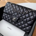 Special Set Chanel Classic: Bag Handbag Silver Hardware + Wallet Card Holder Silver Tone Hardware