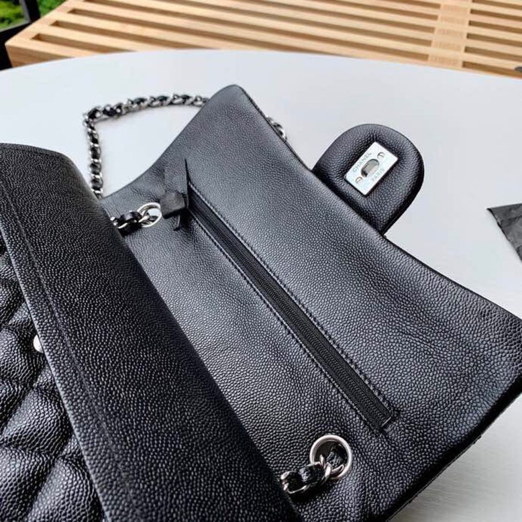 Special Set Chanel Classic: Bag Handbag Silver Hardware + Wallet Card Holder Silver Tone Hardware