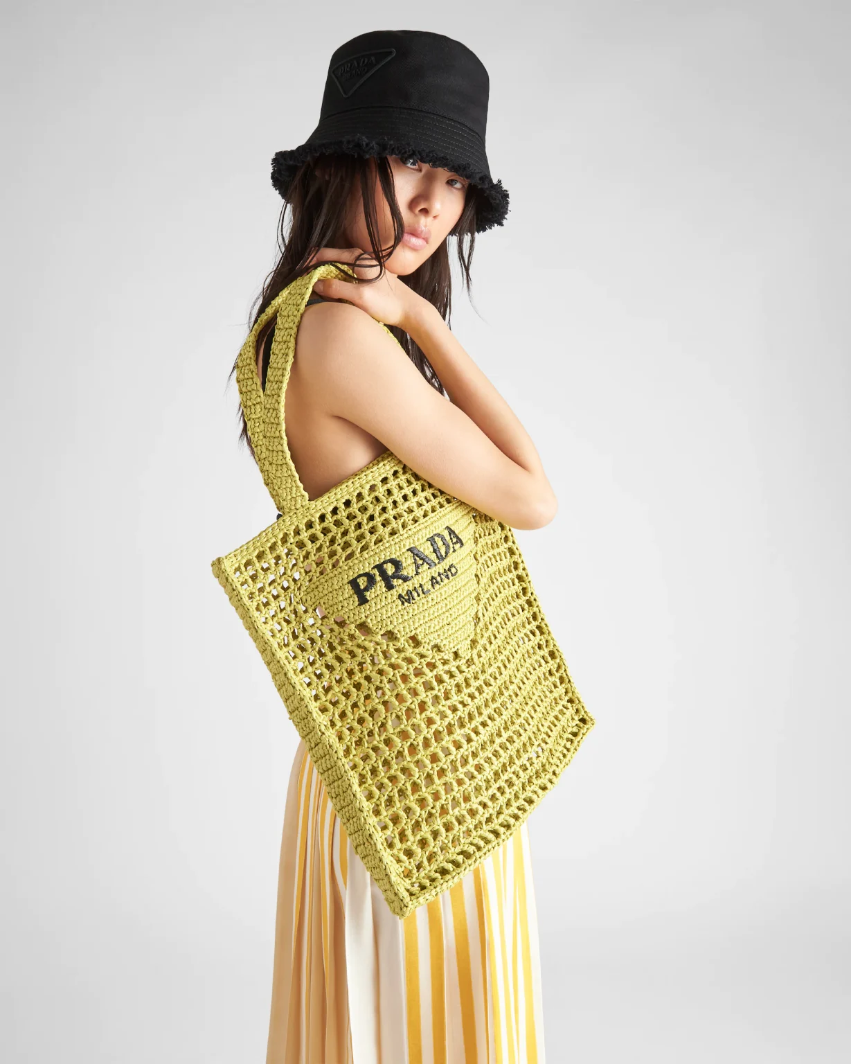 Raffia Tote Bag Citron yellow For Women 1BG393_2A2T_F0322_V_OOO 14.9in/38cm