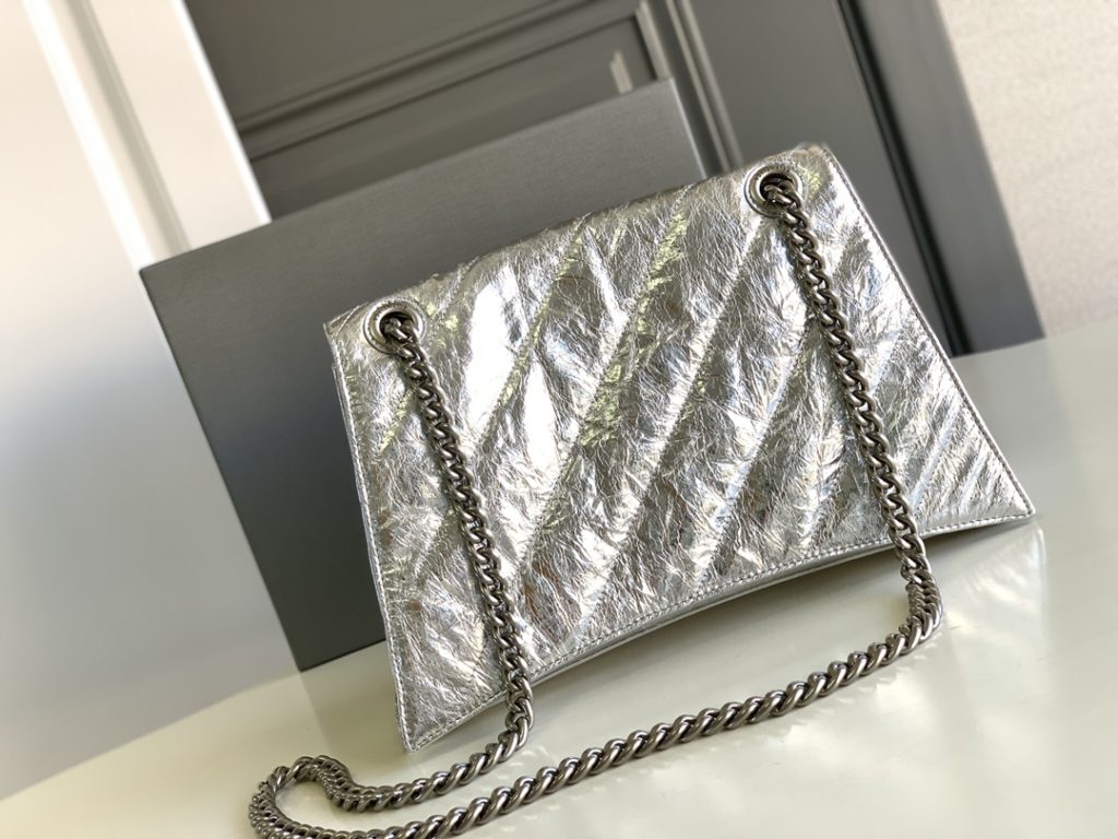 Crush Medium Chain Bag Metallized Quilted In Sliver Tone For Women 12.2in/31cm 716351210IW8110