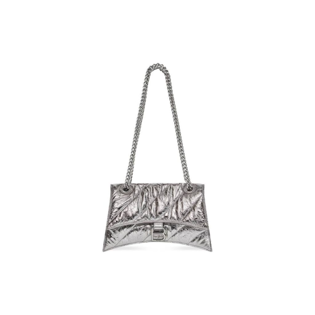 Crush Medium Chain Bag Metallized Quilted In Sliver Tone For Women 12.2in/31cm 716351210IW8110