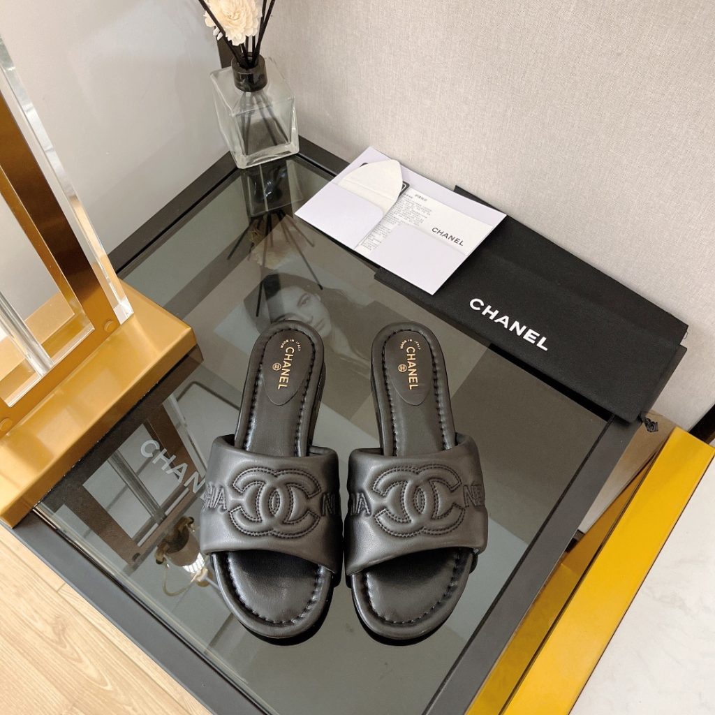 Chanel Women’s Mules With Embossed Chanel Logo Black For Women