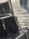 Saint Laurent Frosted Belt Fringe Perennial Messenger Bag Black For Women, Women’s Bags 9.4in/24cm YSL