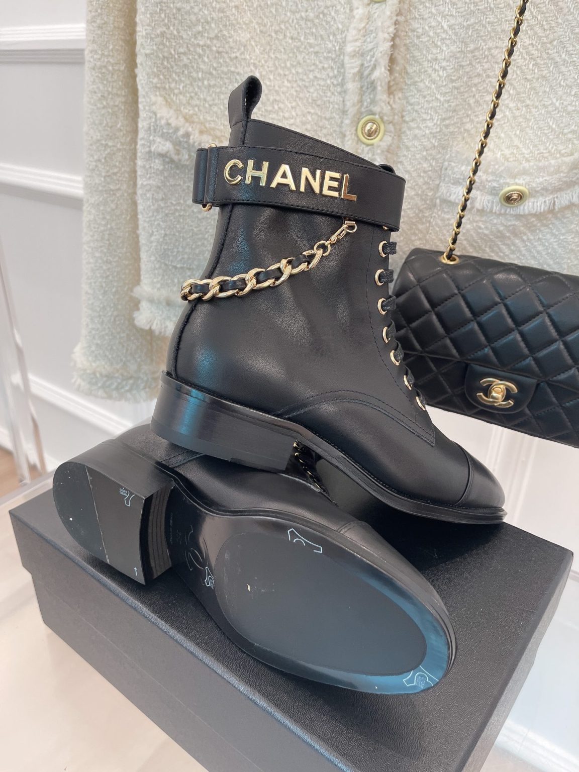 Chanel Women’s Lace-Up With Chain Black For Women 1.5in/4cm