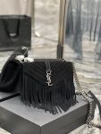 Saint Laurent Frosted Belt Fringe Perennial Messenger Bag Black For Women, Women’s Bags 9.4in/24cm YSL