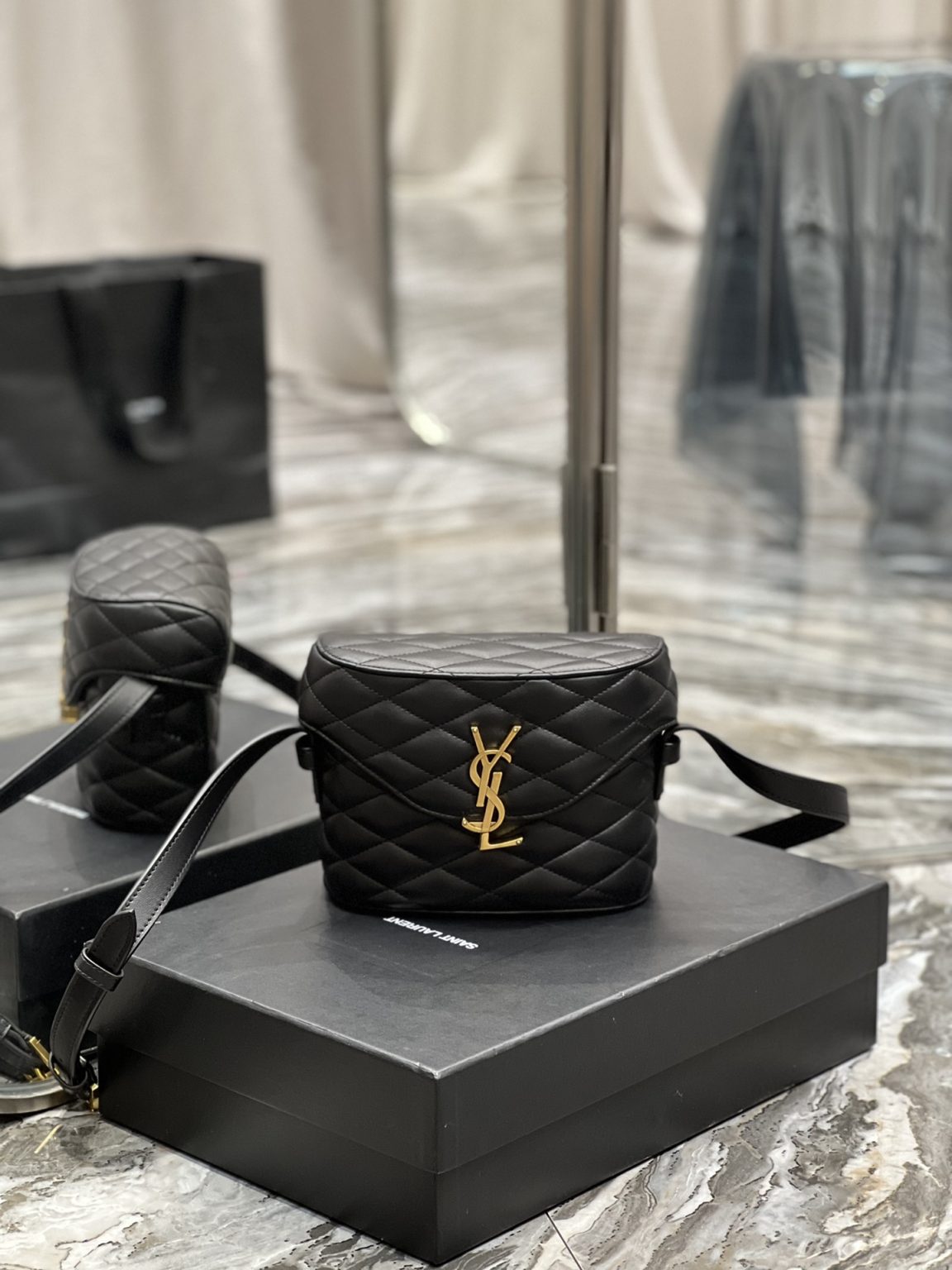 Saint Laurent June Box Bag Black For Women, Women’s Bags 7.5in/19cm YSL 7100801EL071000