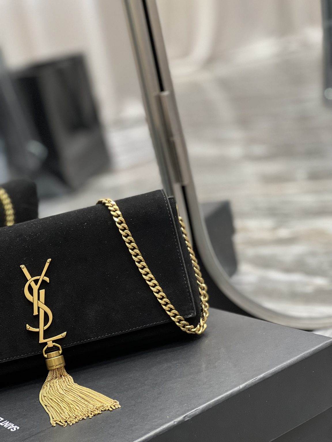 Saint Laurent Kate 99 Chain Bag With Tassel Black For Women, Women’s Bags 10.2in/26cm YSL