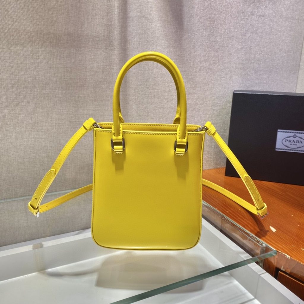 Prada Small Brushed Tote Yellow For Women, Women’s Bags 6.9in/18cm 1BA331_ZO6_F0ZNZ_V_OOO