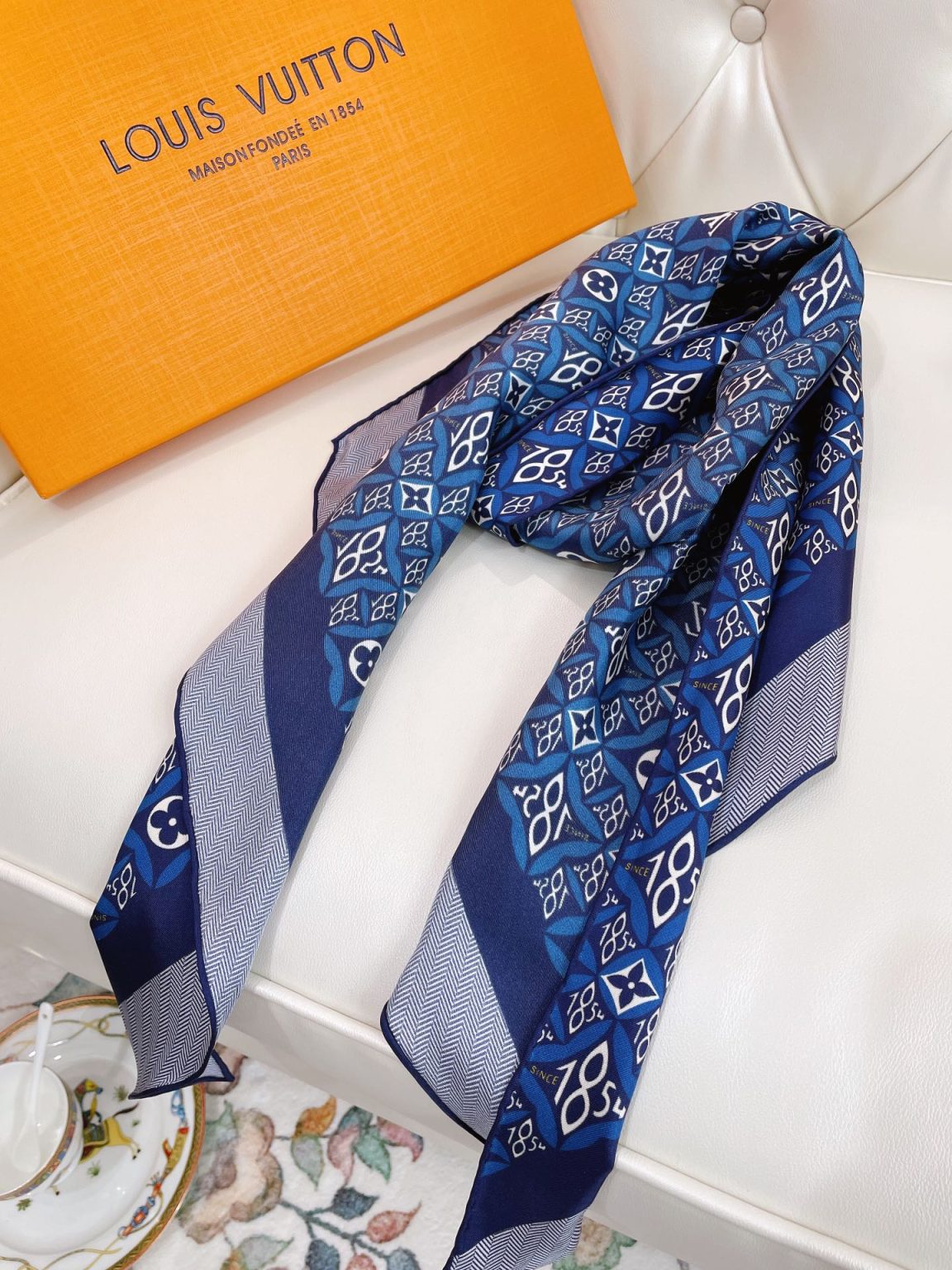 Louis Vuitton Monogram Pattern Blue Scarf 175cm/69in