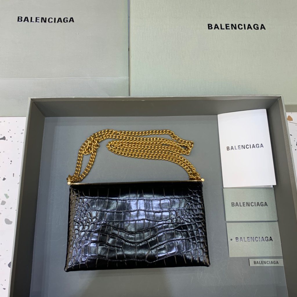 Balenciaga Triplet Small Bag Crocodile Embossed Black, For Women, Women’s Bags 8.3in/21cm