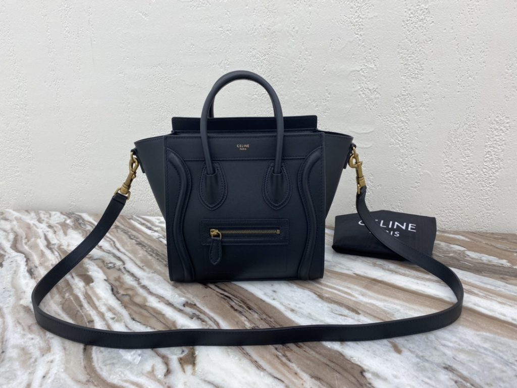 Celine Nano Luggage Bag In Drummed Black For Women 8in/20cm 189243HSC.38NO