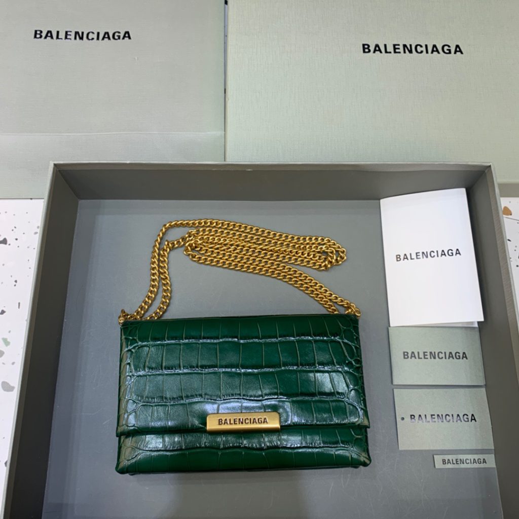 Balenciaga Triplet Small Bag Crocodile Embossed Green, For Women, Women’s Bags 8.3in/21cm