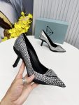 Prada Satin Slingback Pumps With Crystals Silver For Women 2.2in/55mm PRD