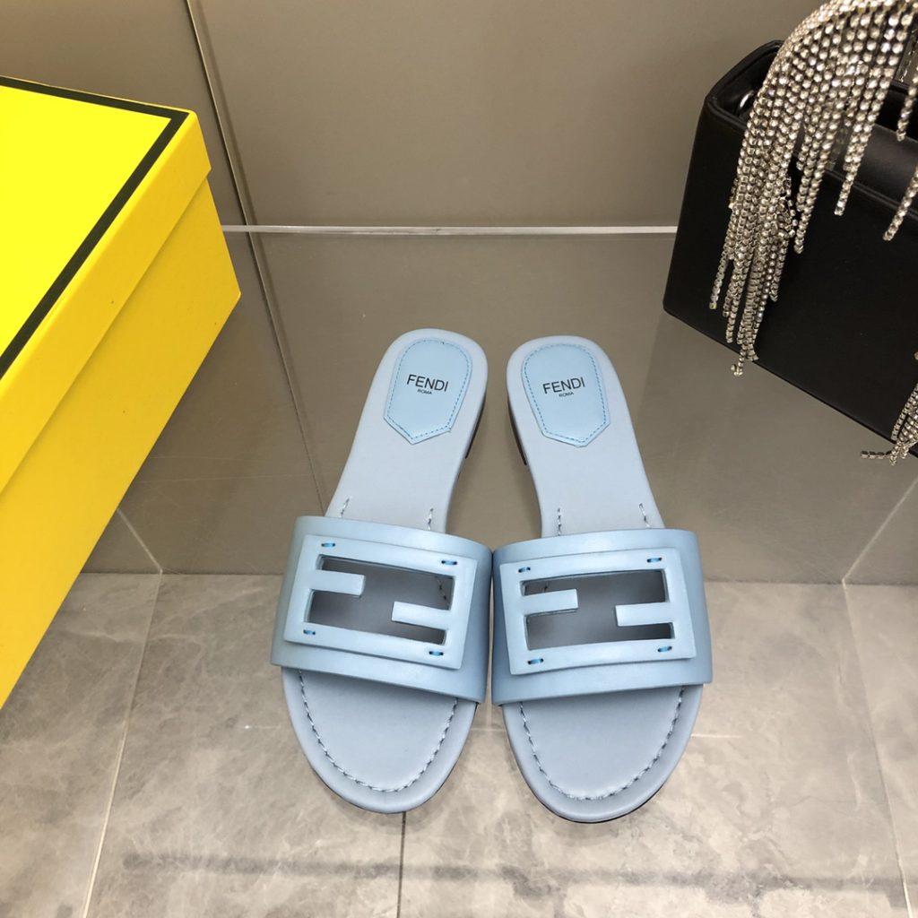 Fendi Signature Light Blue Slides For Women 8R8136AE7TF18TF