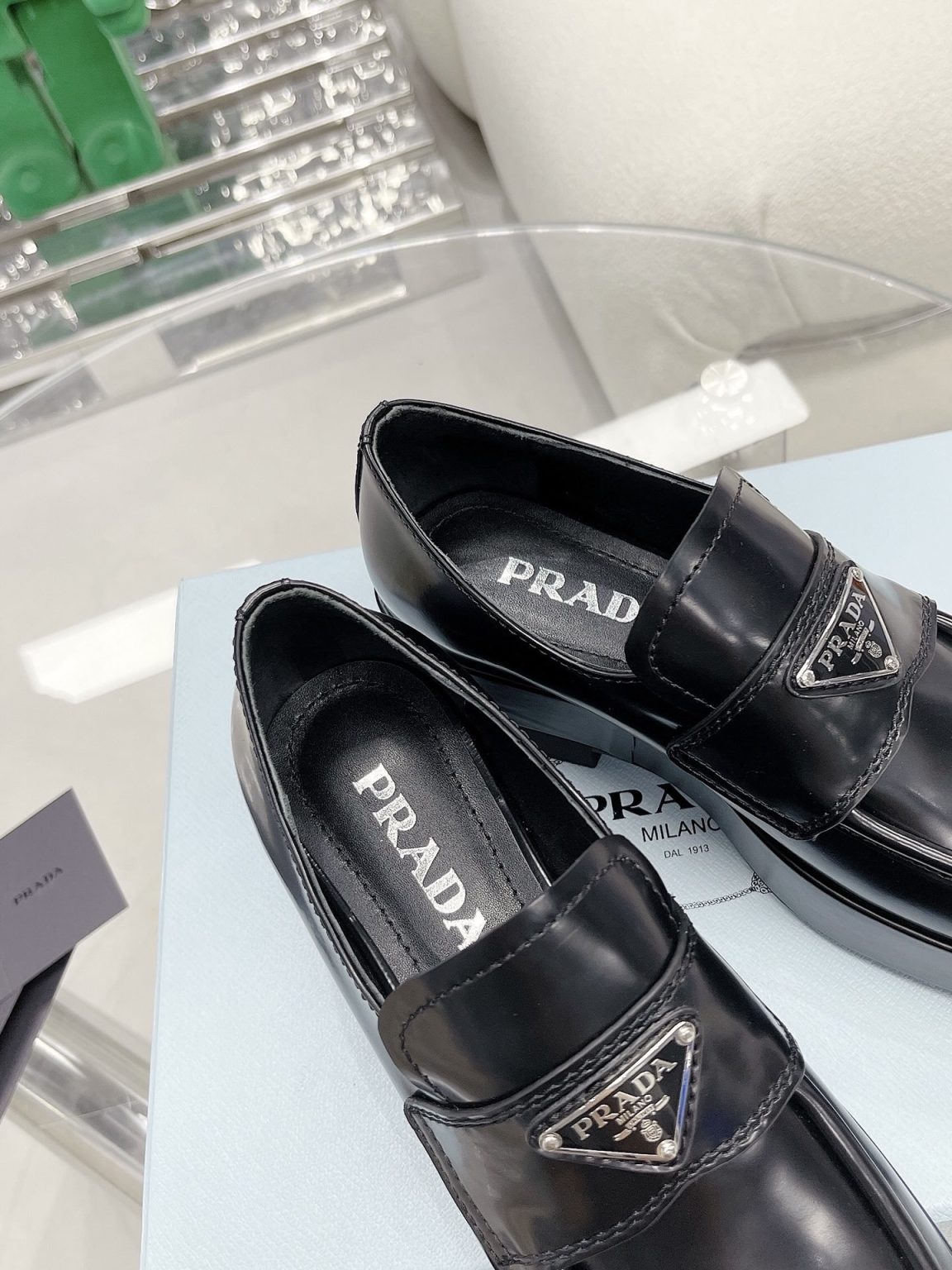 Prada Brushed Loafers Black For Women 1in/25mm PRD 1D902M_055_F0002_F_025