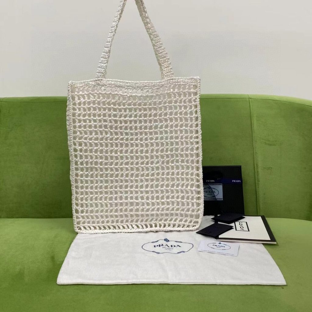 Prada Raffia Tote Bag White For Women, Women’s Bags 14.9in/38cm 1BG393_2A2T_F0009_V_OOO