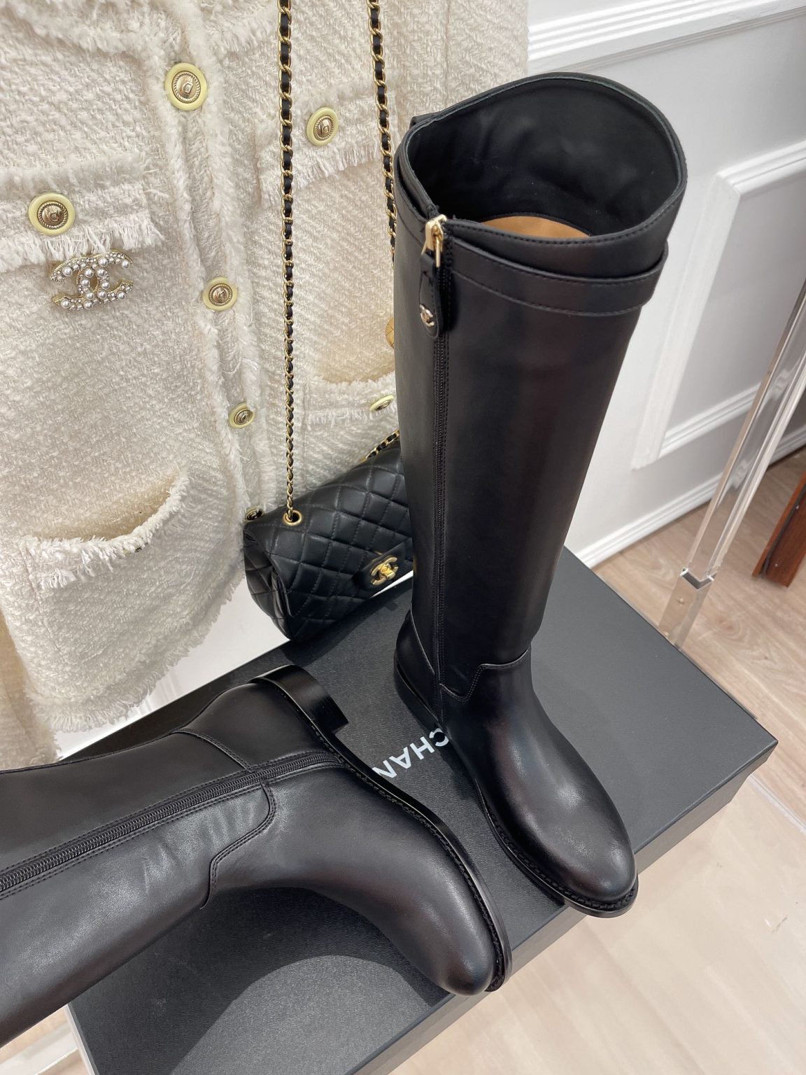 Chanel Women’s Hight Boots Black For Women 1in/2.5cm