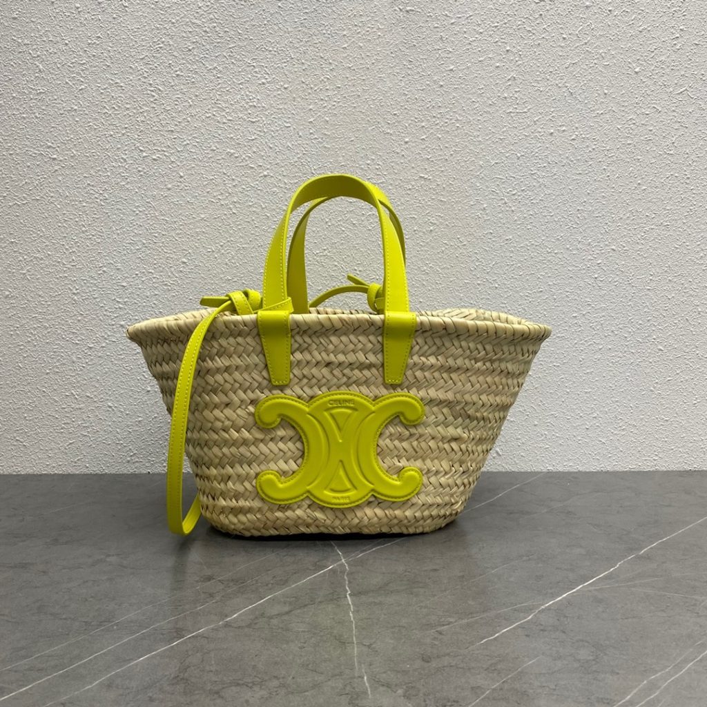 Celine Teen Triomphe Celine Classic Panier In Palm Leaves And Lizard Yellow For Women 8in/20cm 194004EH4.11CT