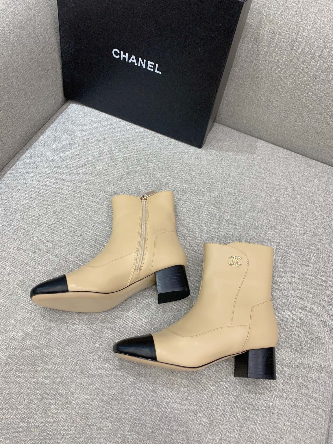 Chanel Women’s Ankle Boots Beige For Women 2.2in/5.5cm