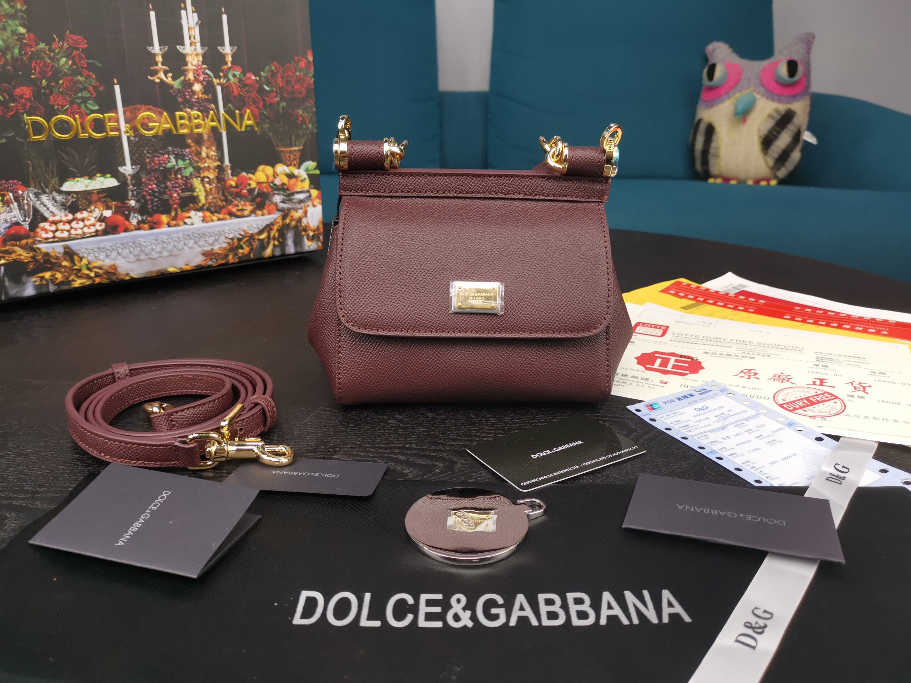 Dolce & Gabbana Small Sicily Bag In Dauphine Burgundy For Women 7.5in/19cm DG