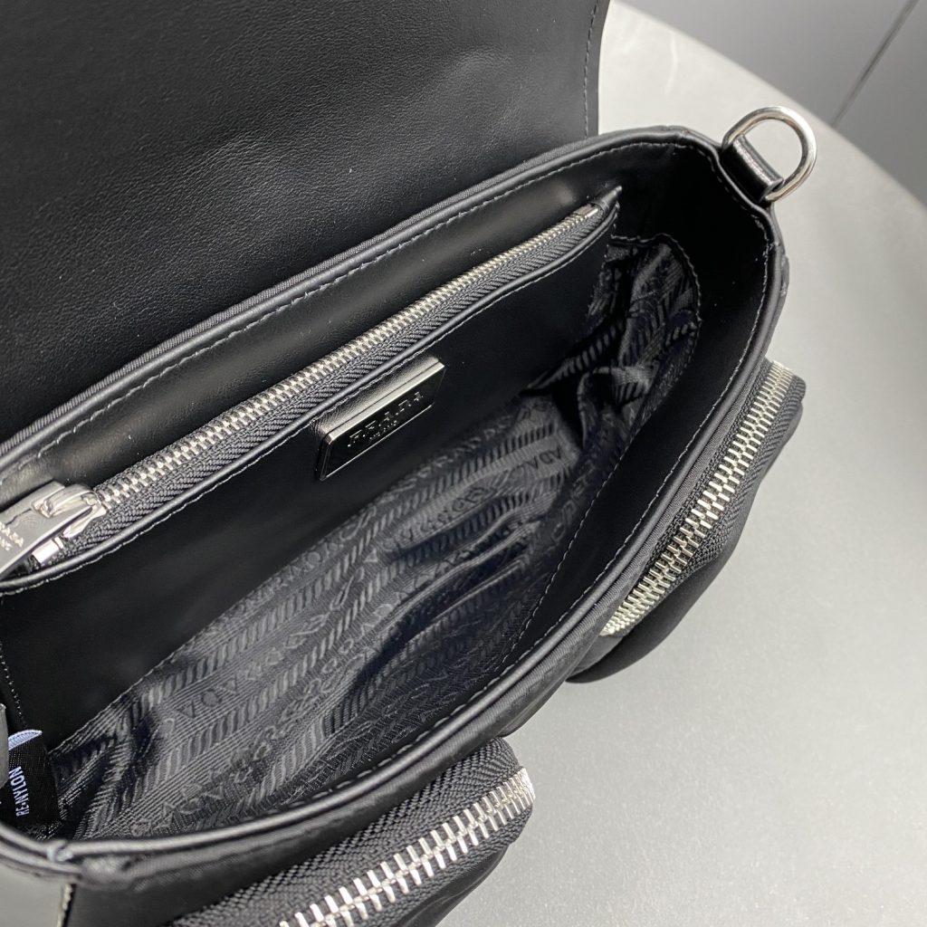 Prada Pocket Nylon And Brushed Bag Black For Women, Women’s Bags 9in/23cm 1BD295_789_F0002_V_BFO