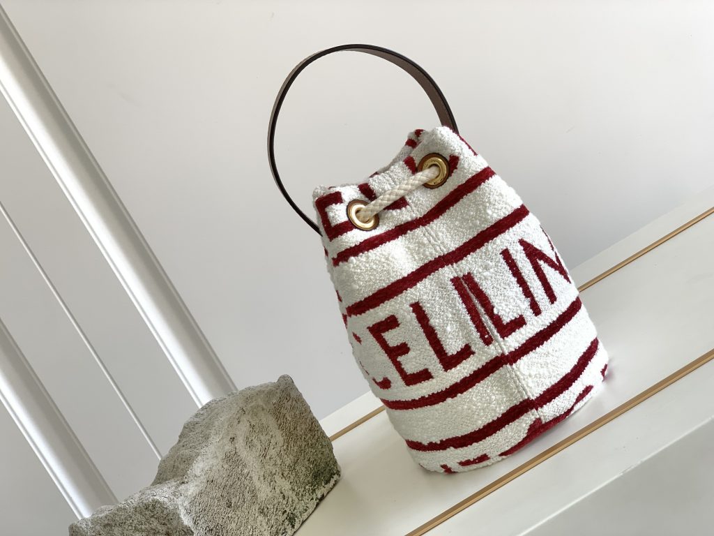 Celine Teen Drawstring In Textile With Celine All-Over White/Red For Women 7in/19cm