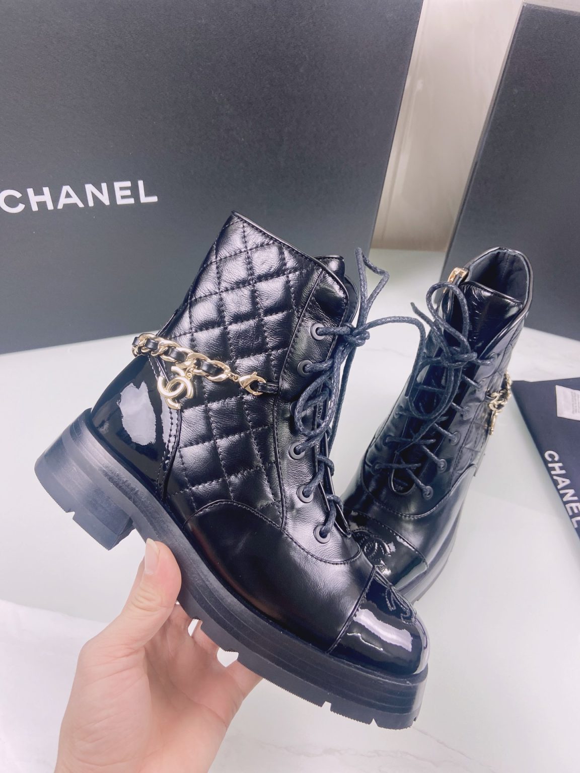 Chanel Women’s Lace- Ups Black For Women 1.6in/4cm