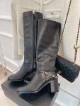 Chanel Women’s High Boots With Chain Black For Women 3.7in/ 9.5cm