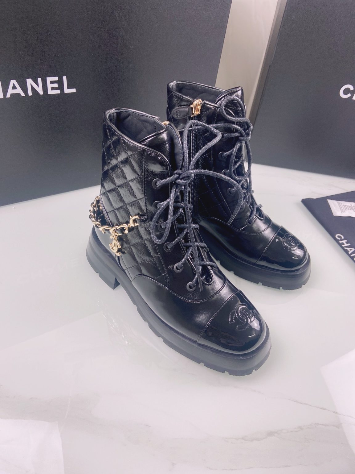 Chanel Women’s Lace- Ups Black For Women 1.6in/4cm