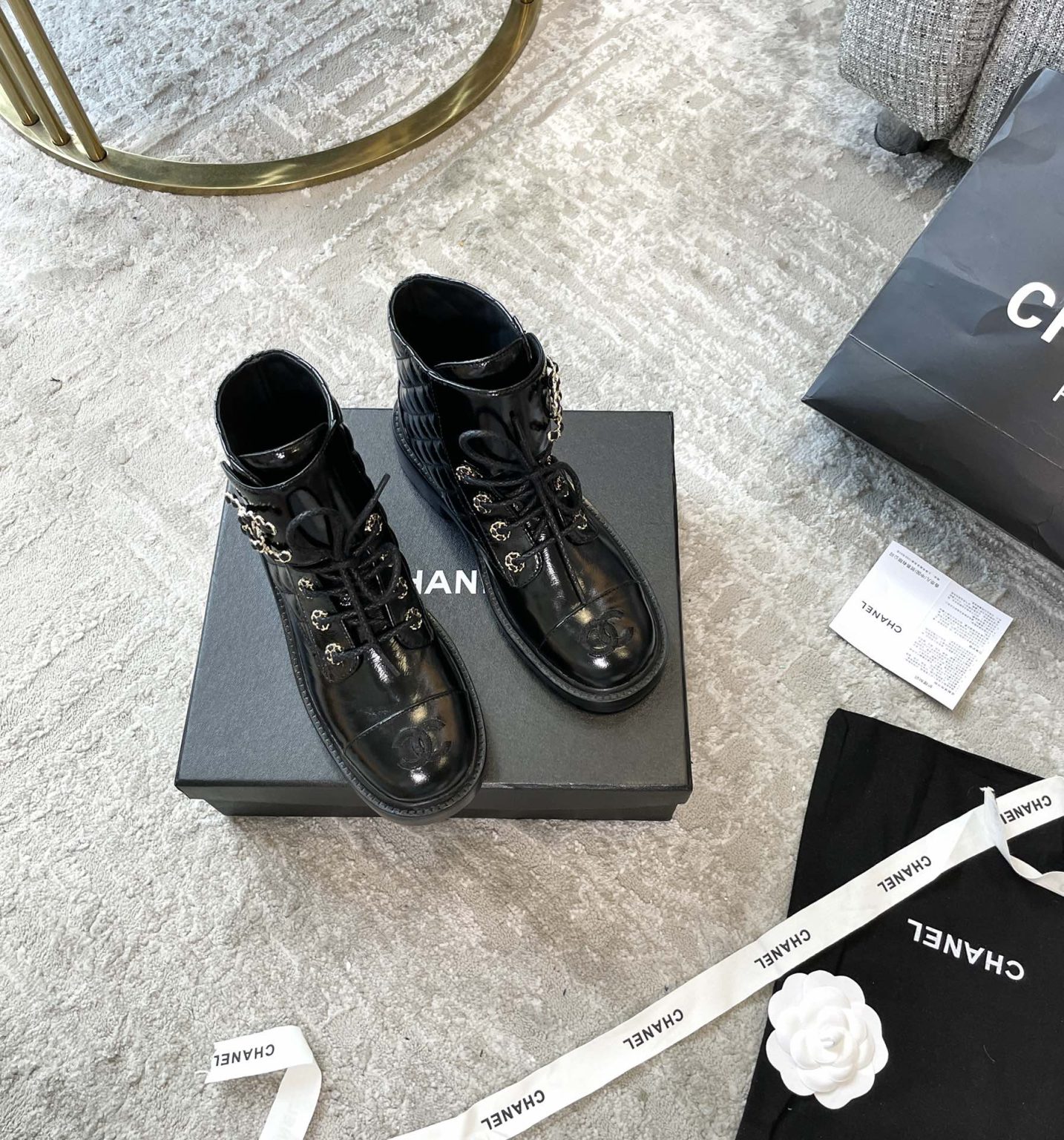 Chanel Women’s Lace- Ups Bright Black For Women 1.5in/ 4cm