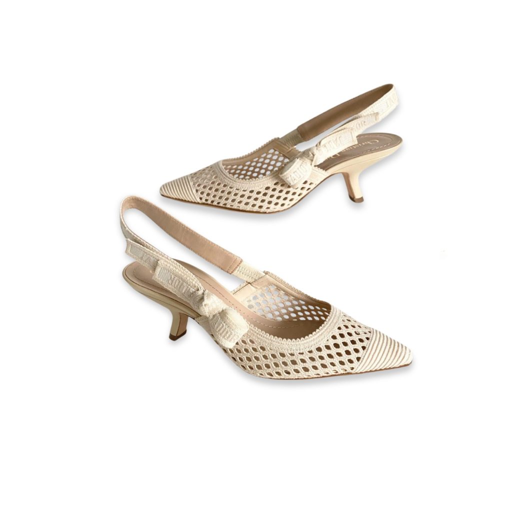 Christian Dior J’adior Leather-Trim Slingback Pump Ivory For Women